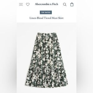 Floral Green Linen-Blend Tiered Maxi Skirt